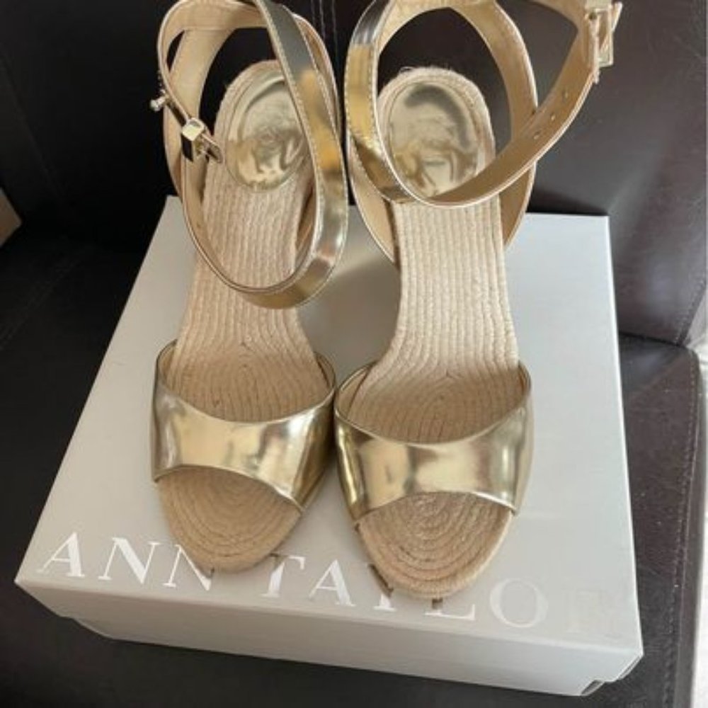 Ann Taylor Gold Wedge Shoes - Size 7